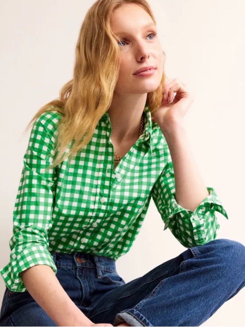 Boden Sienna Shirt US 4R Green White Gingham Cotton Button Down